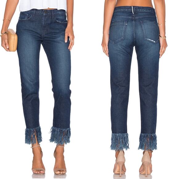 3x1 High Waist Button Fly Fringe Crop Jeans Dark Wash 29 - Picture 2 of 11